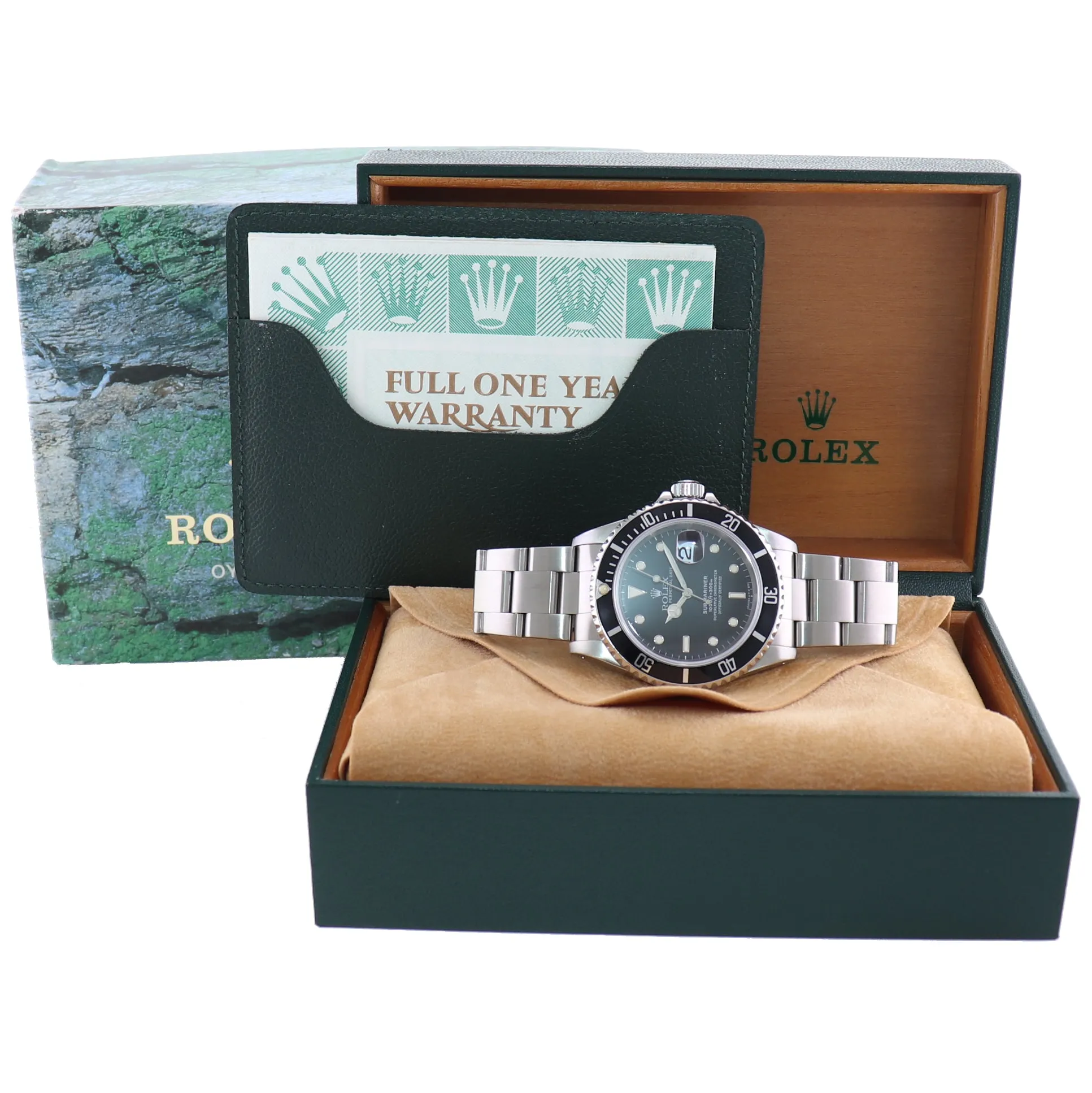 1998 PAPERS Rolex Submariner Date 16610 Steel Black 40mm Watch Box