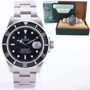 1998 PAPERS Rolex Submariner Date 16610 Steel Black 40mm Watch Box
