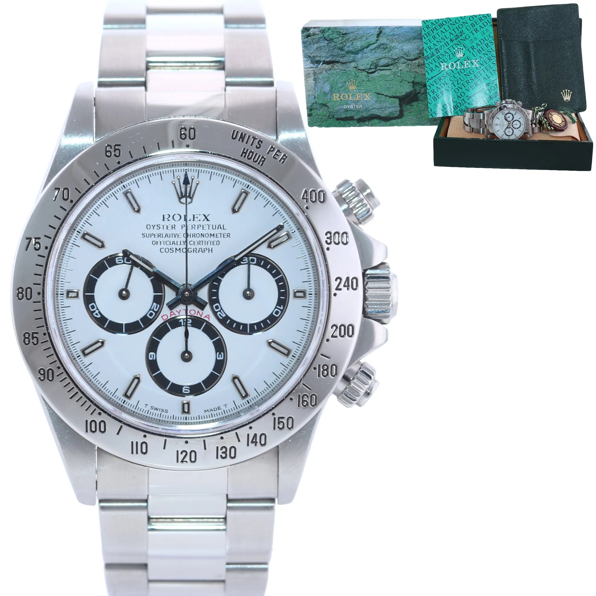 1998 Rolex 16520 Zenith Daytona Tritium White Dial 40mm Chronograph Watch Box