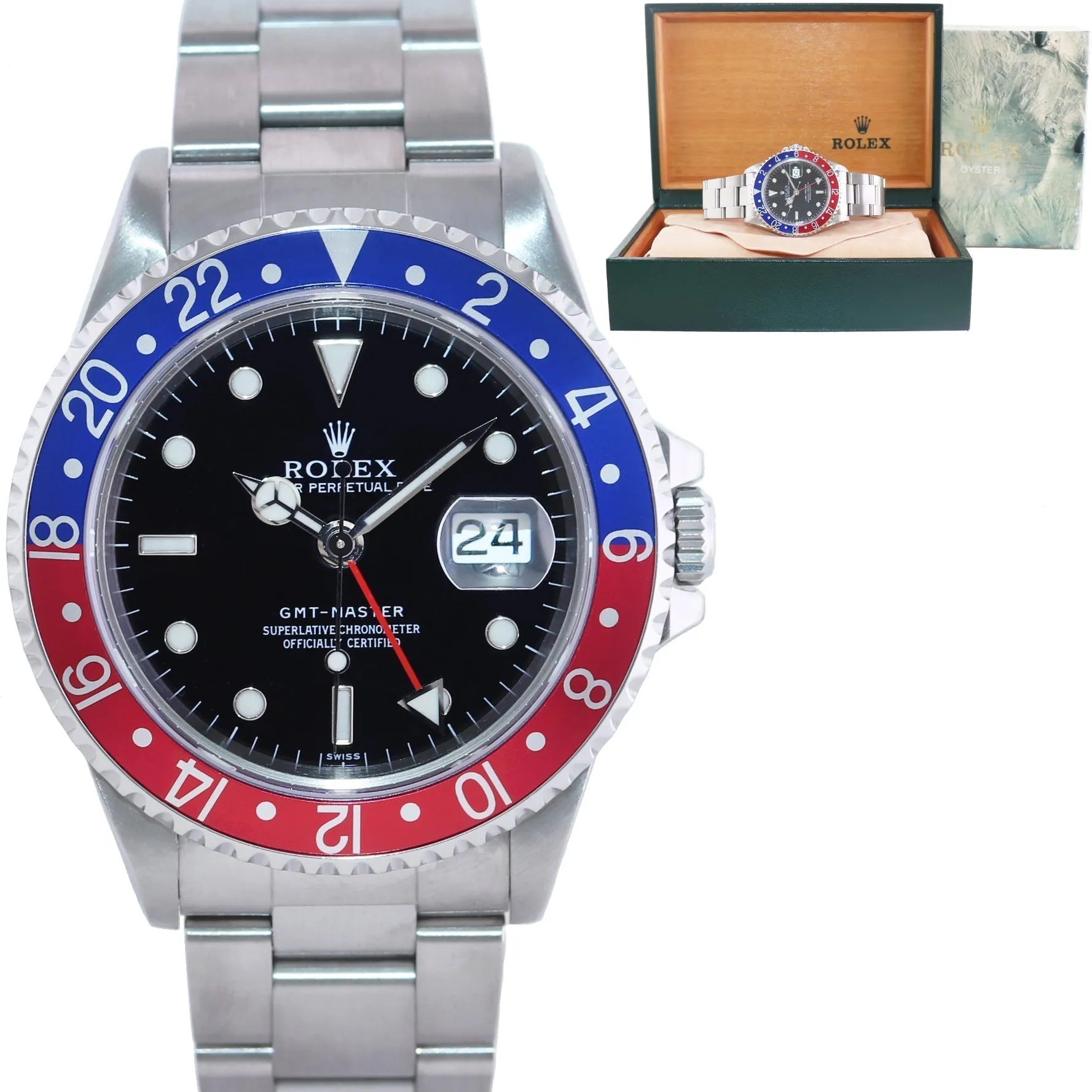 1999 MINT Rolex GMT-Master Pepsi 40mm Blue Red Steel 16700 Watch Box