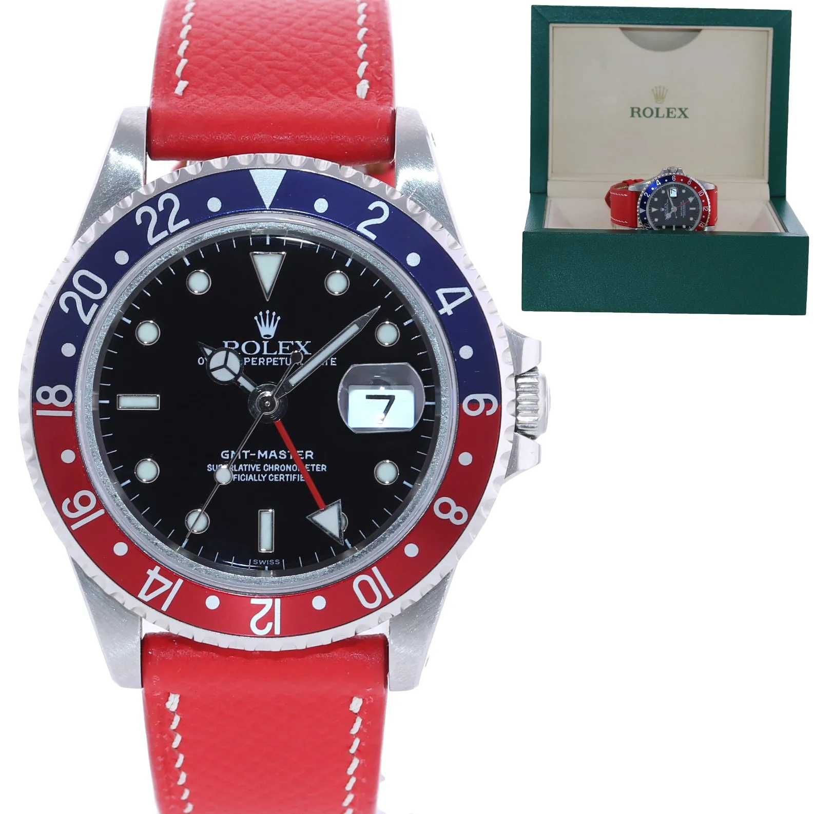 1999 Rolex GMT-Master Tritium Pepsi Blue Red Steel 16700 40mm Watch Box