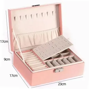 1pcs Double Layer Storage Box For Men And Women Large Capacity Leather Jewelry Box Hardware Latch Travel Portable Flip Lid Palm