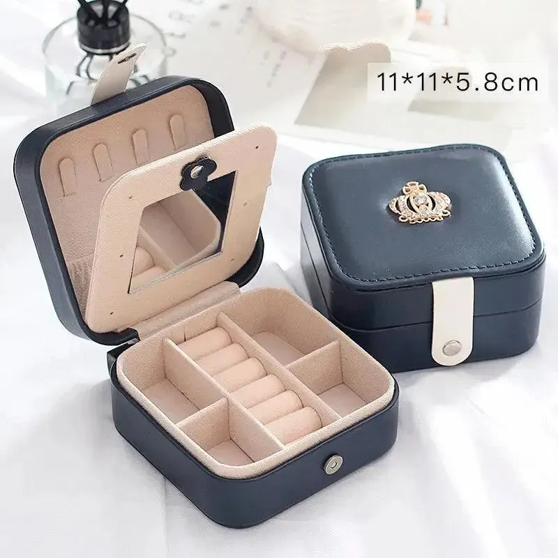 1pcs Double Layer Storage Box For Men And Women Large Capacity Leather Jewelry Box Hardware Latch Travel Portable Flip Lid Palm