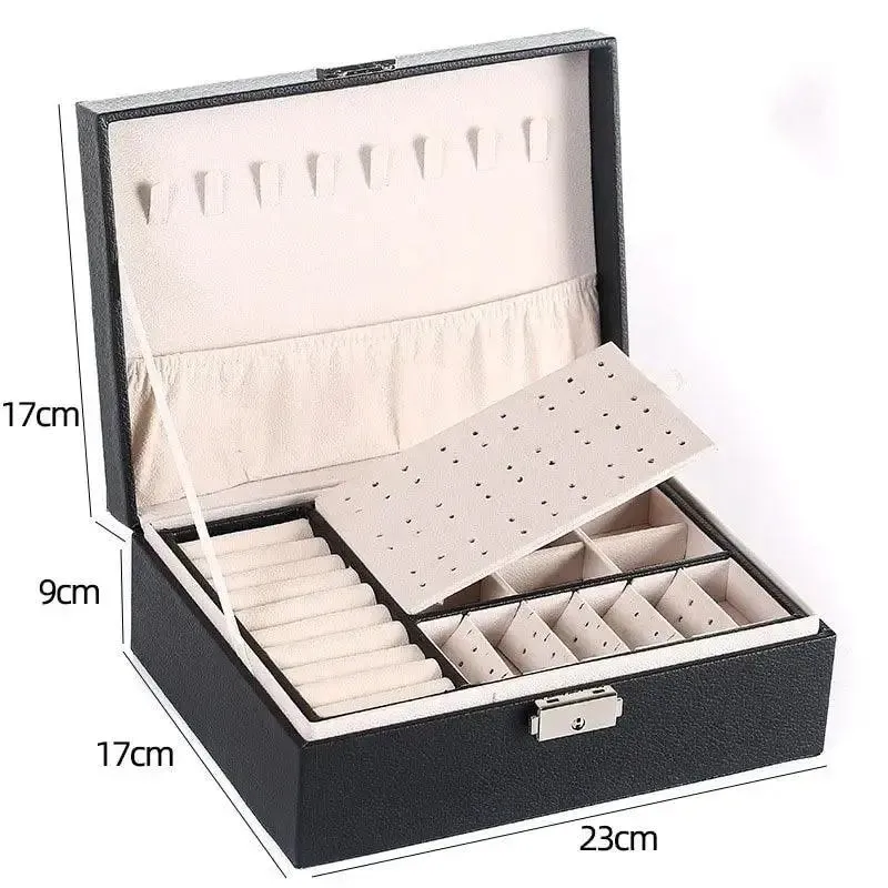1pcs Double Layer Storage Box For Men And Women Large Capacity Leather Jewelry Box Hardware Latch Travel Portable Flip Lid Palm