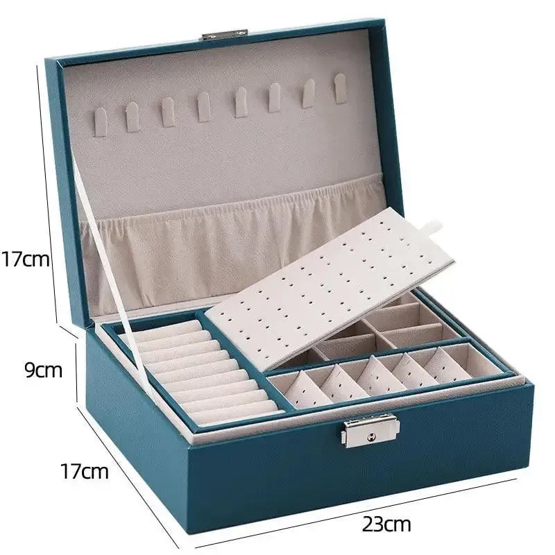 1pcs Double Layer Storage Box For Men And Women Large Capacity Leather Jewelry Box Hardware Latch Travel Portable Flip Lid Palm