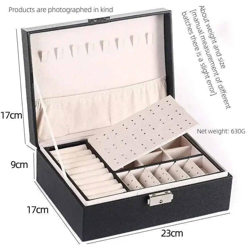 1pcs Double Layer Storage Box For Men And Women Large Capacity Leather Jewelry Box Hardware Latch Travel Portable Flip Lid Palm