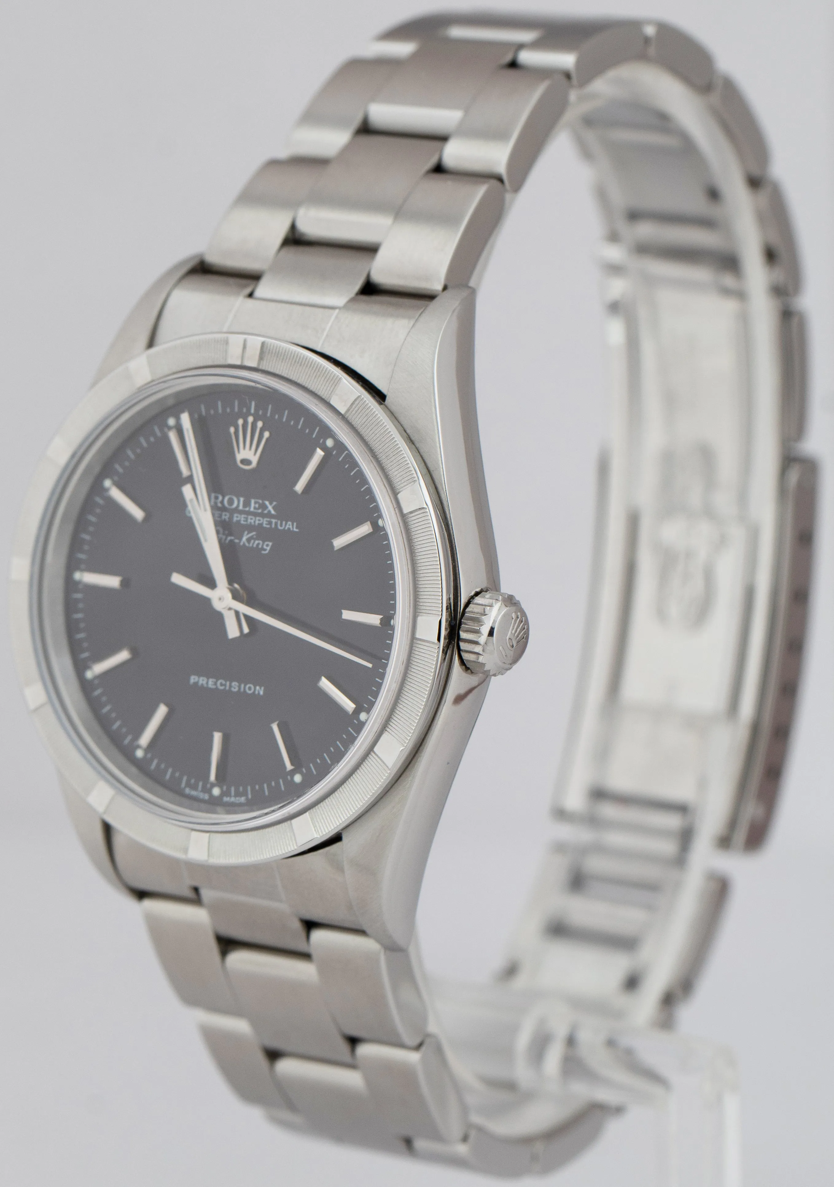 2000 Rolex Oyster Perpetual Air-King Black 14010 Stainless NO-HOLES 34mm Watch