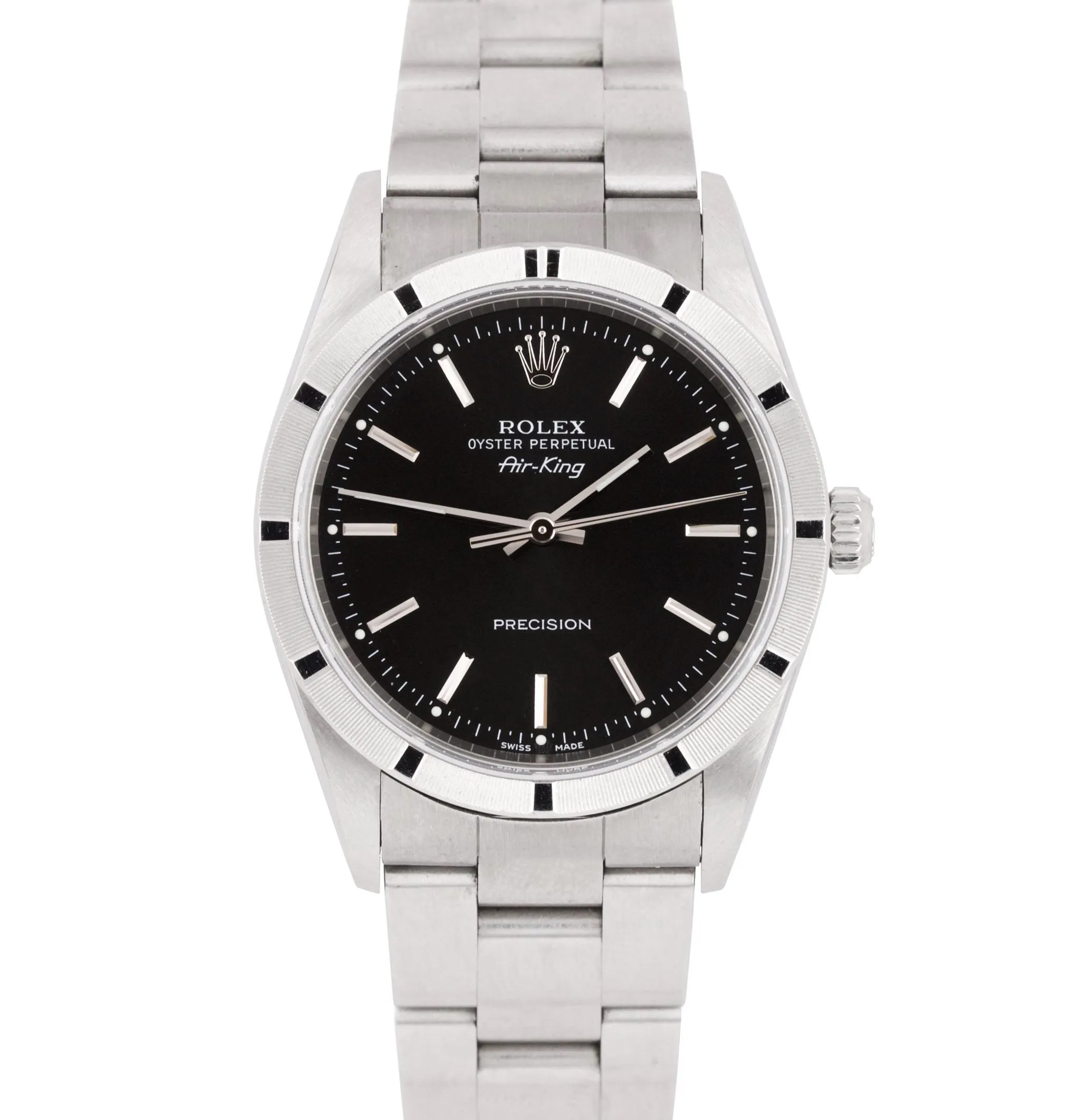 2000 Rolex Oyster Perpetual Air-King Black 14010 Stainless NO-HOLES 34mm Watch