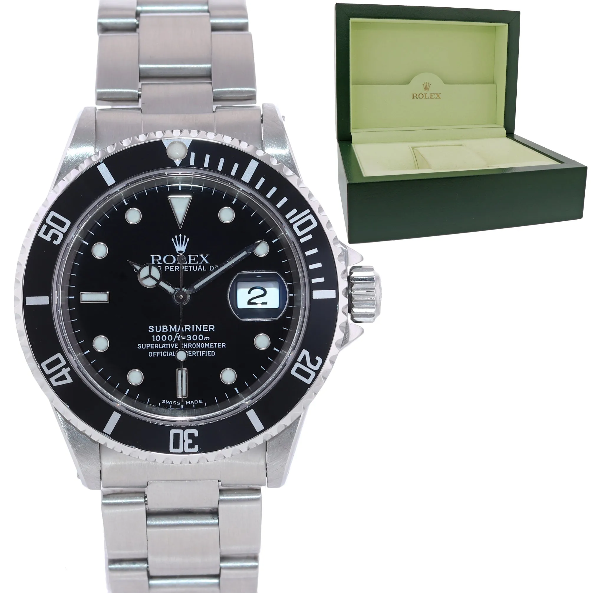 2000 Rolex Submariner Date 16610 Steel Black Dial 40mm Oyster Dive Watch Box