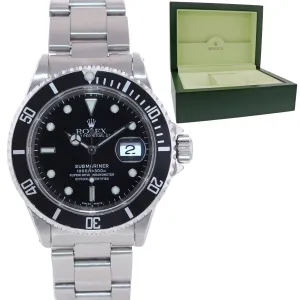 2000 Rolex Submariner Date 16610 Steel Black Dial 40mm Oyster Dive Watch Box
