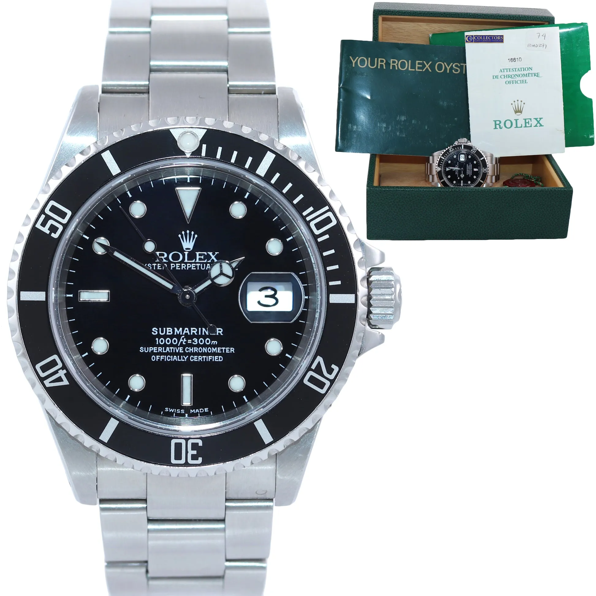 2001 MINT PAPERS MINT Rolex Submariner Date 16610 Steel SEL 40mm Watch Box