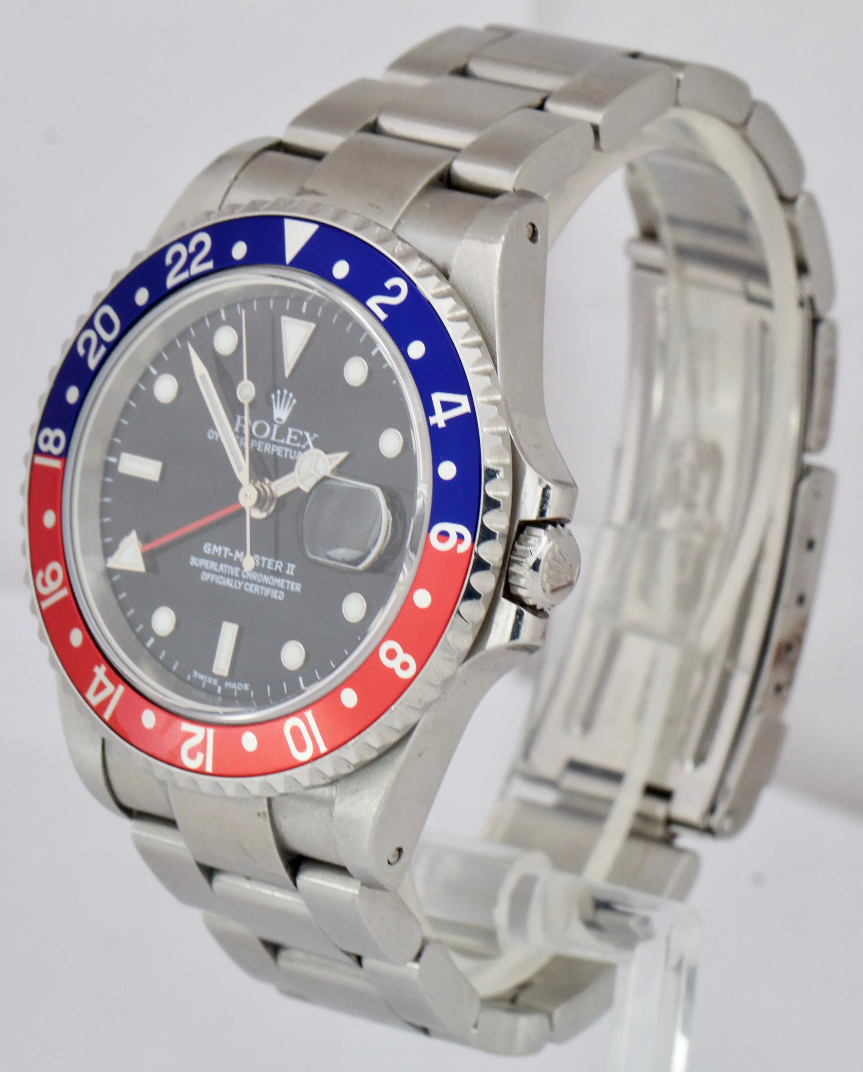 2002 Rolex GMT-Master 40mm PEPSI Blue / Red Bezel Stainless Steel Watch 16710