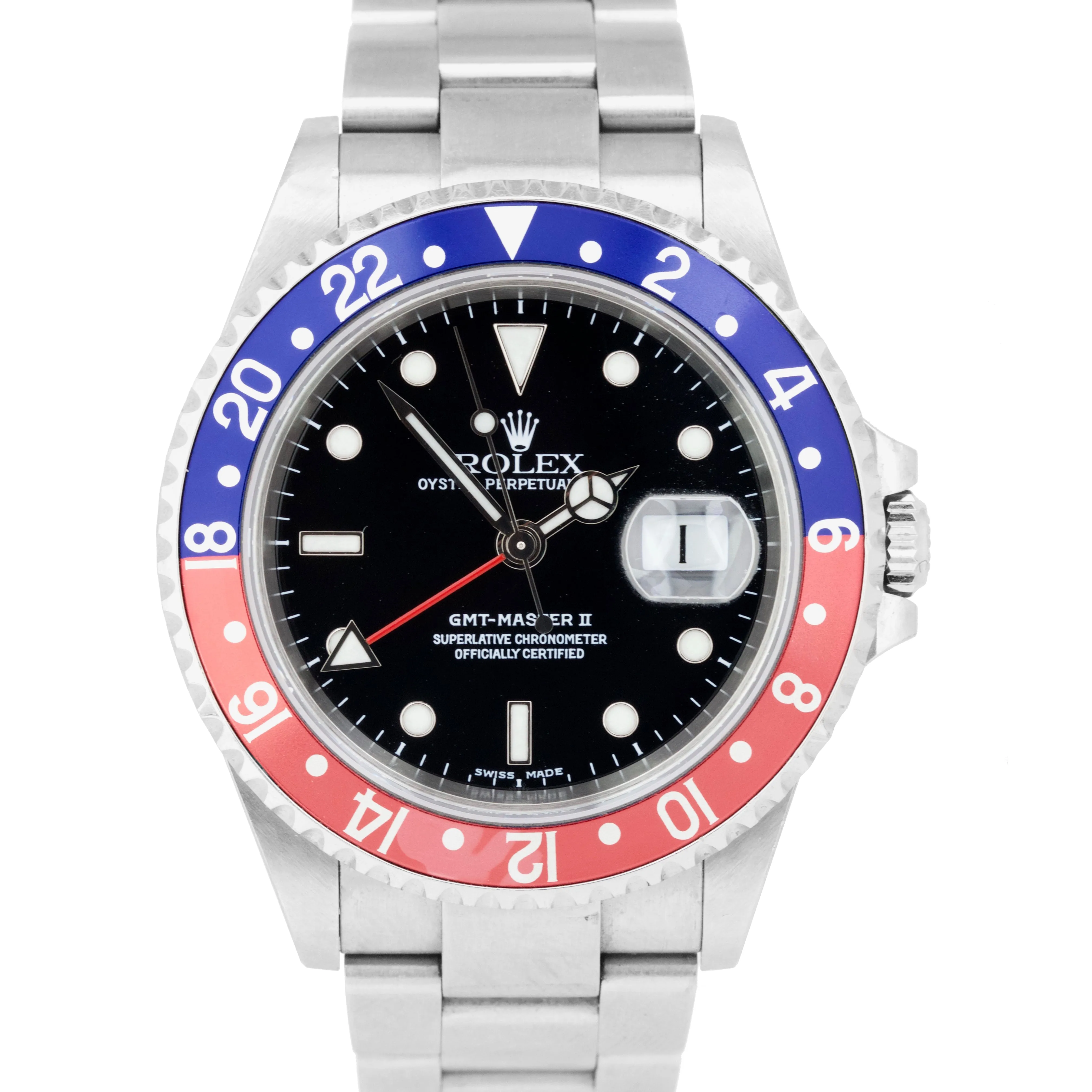2002 Rolex GMT-Master 40mm PEPSI Blue / Red Bezel Stainless Steel Watch 16710