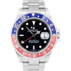 2002 Rolex GMT-Master 40mm PEPSI Blue / Red Bezel Stainless Steel Watch 16710