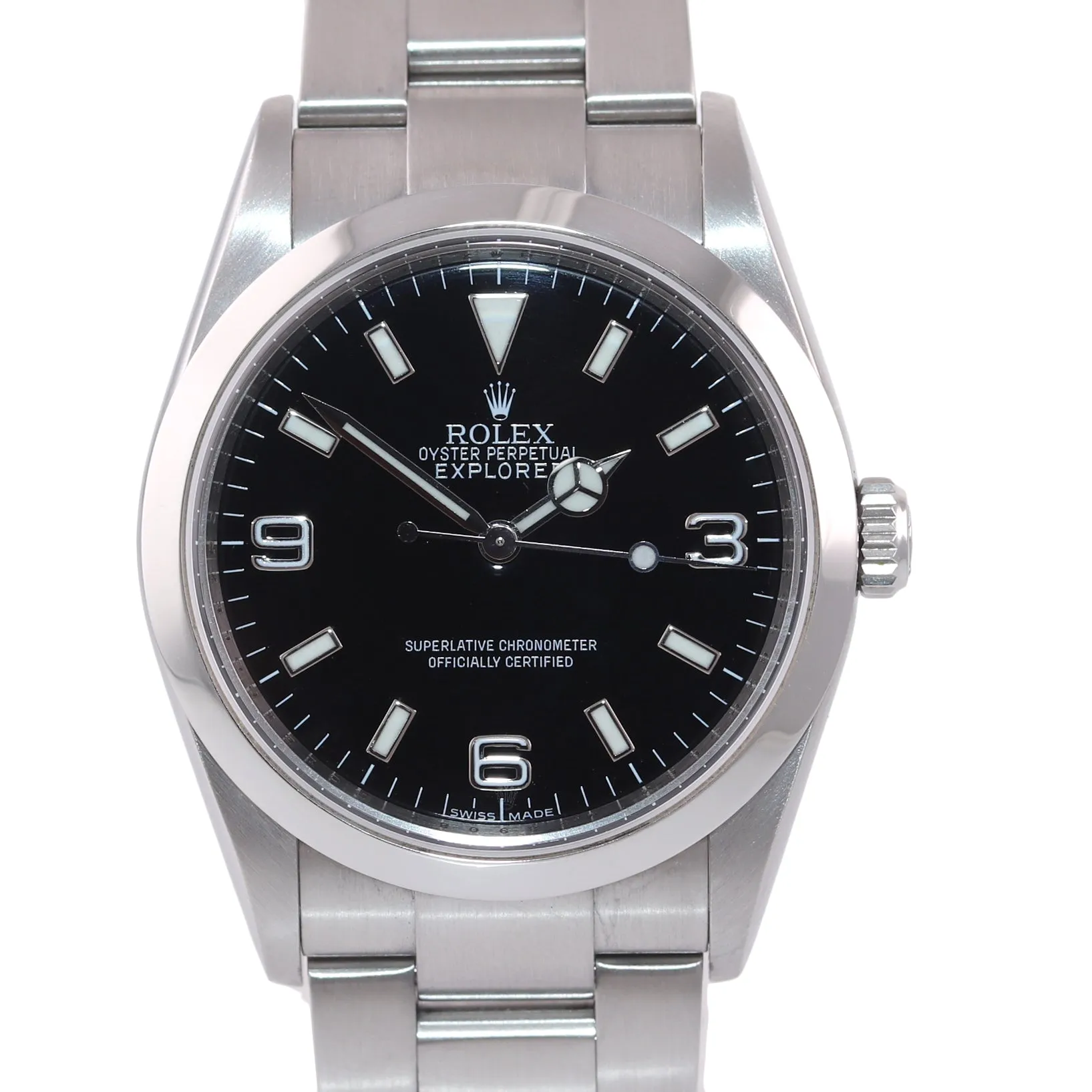 2007 ENGRAVED REHAUT Rolex Explorer I Black 36mm 114270 Steel Black Arabic Watch