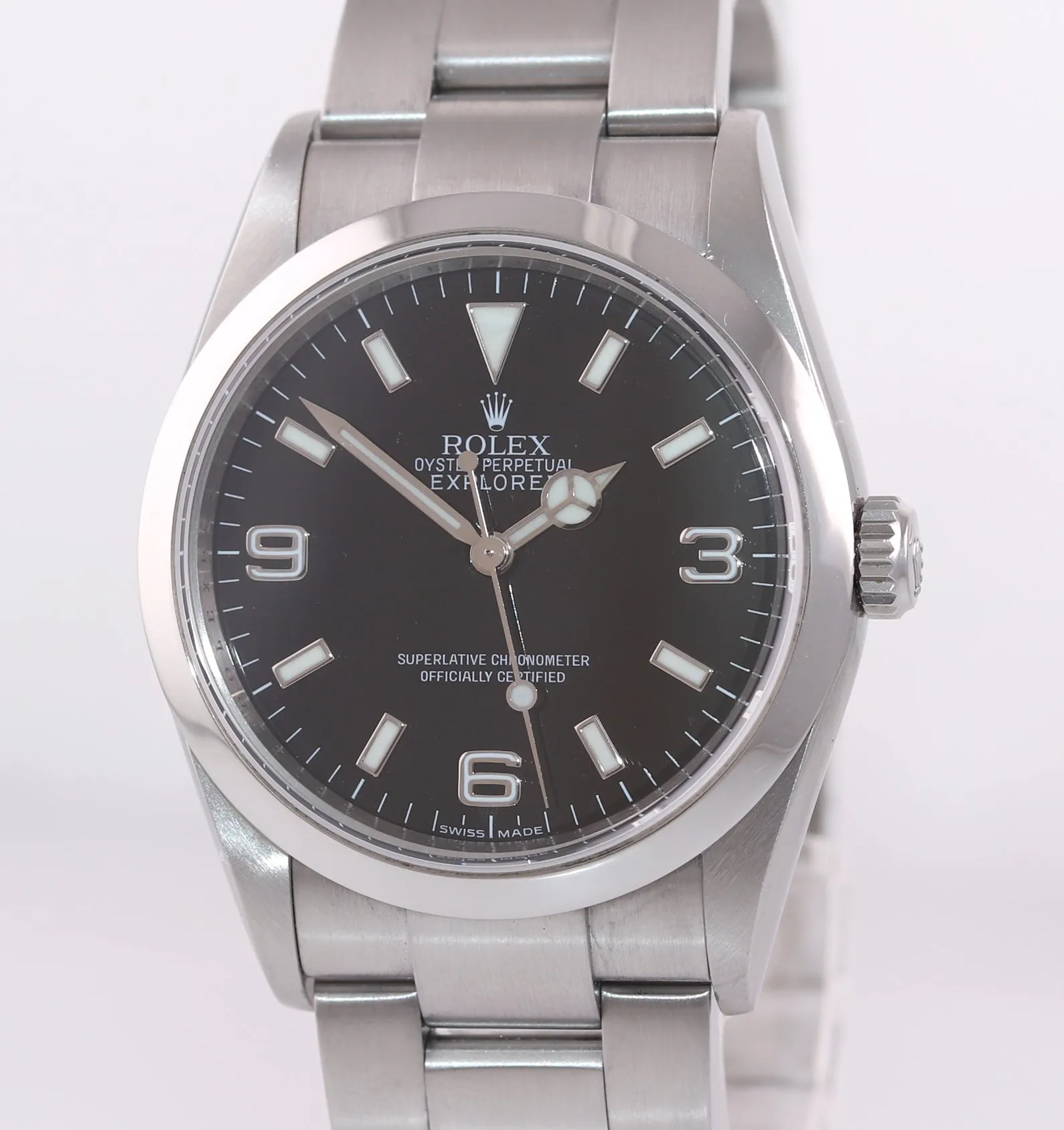 2007 ENGRAVED REHAUT Rolex Explorer I Black 36mm 114270 Steel Black Arabic Watch
