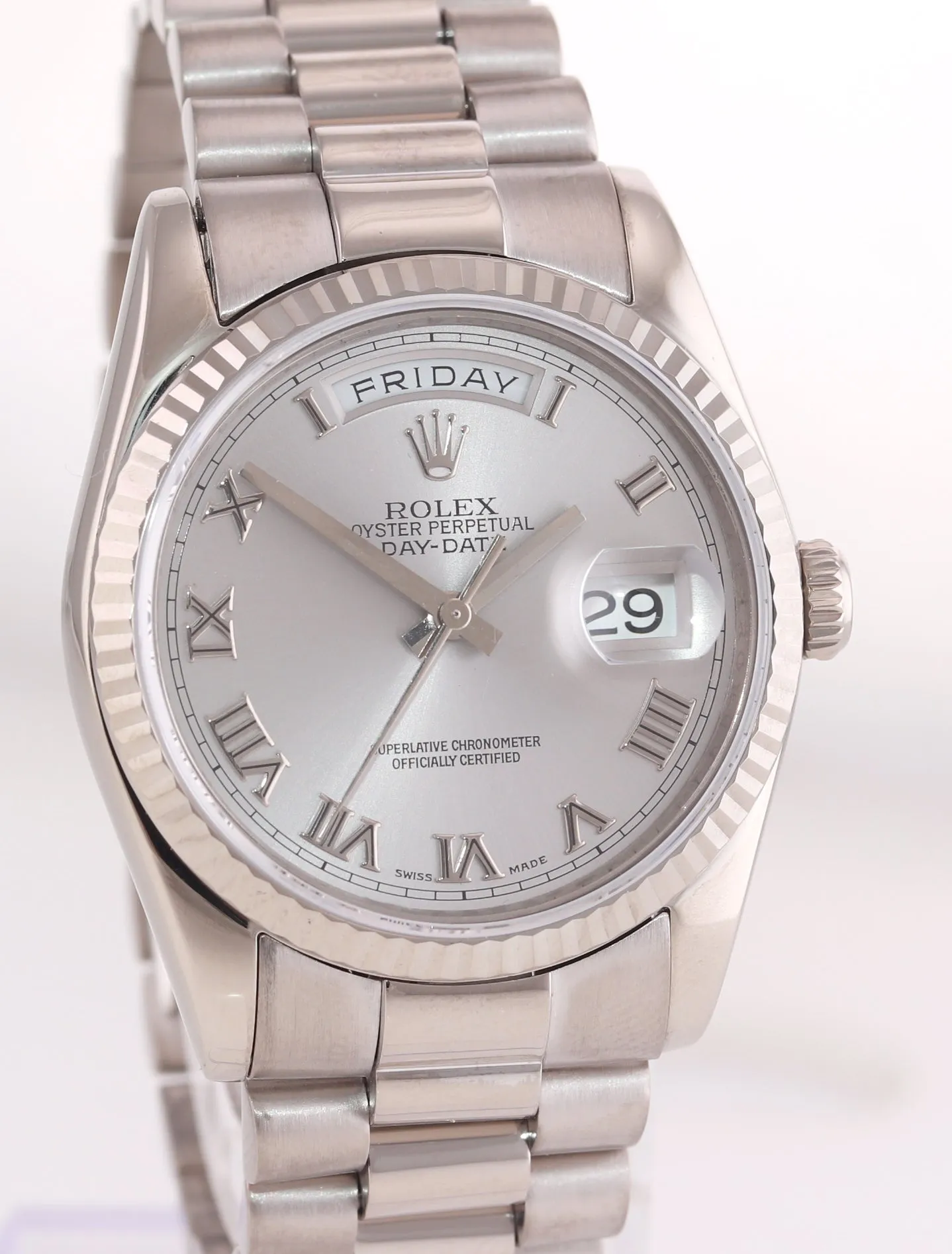 2007 REHAUT Rolex President Silver Roman118239 White Gold Modern Buckle Watch
