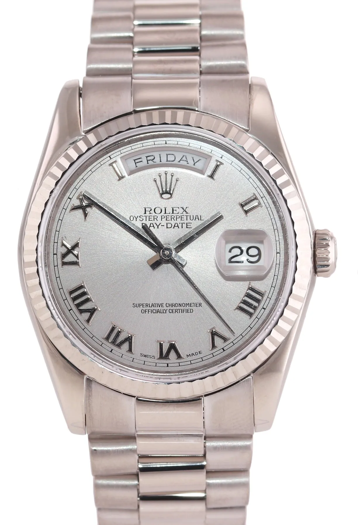 2007 REHAUT Rolex President Silver Roman118239 White Gold Modern Buckle Watch