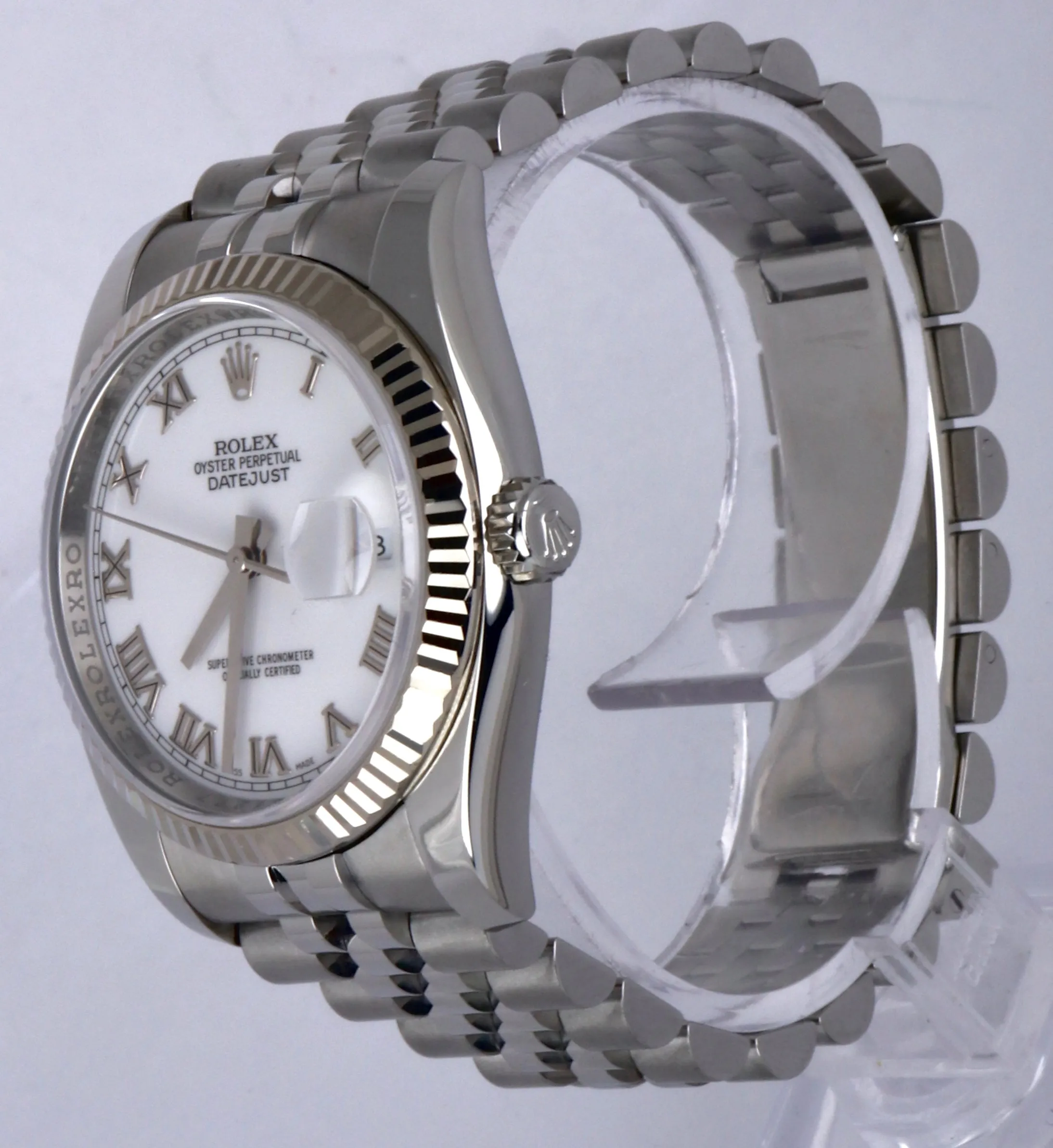 2009 Mint Rolex DateJust 116234 36mm White Roman Numeral Jubilee Date Watch