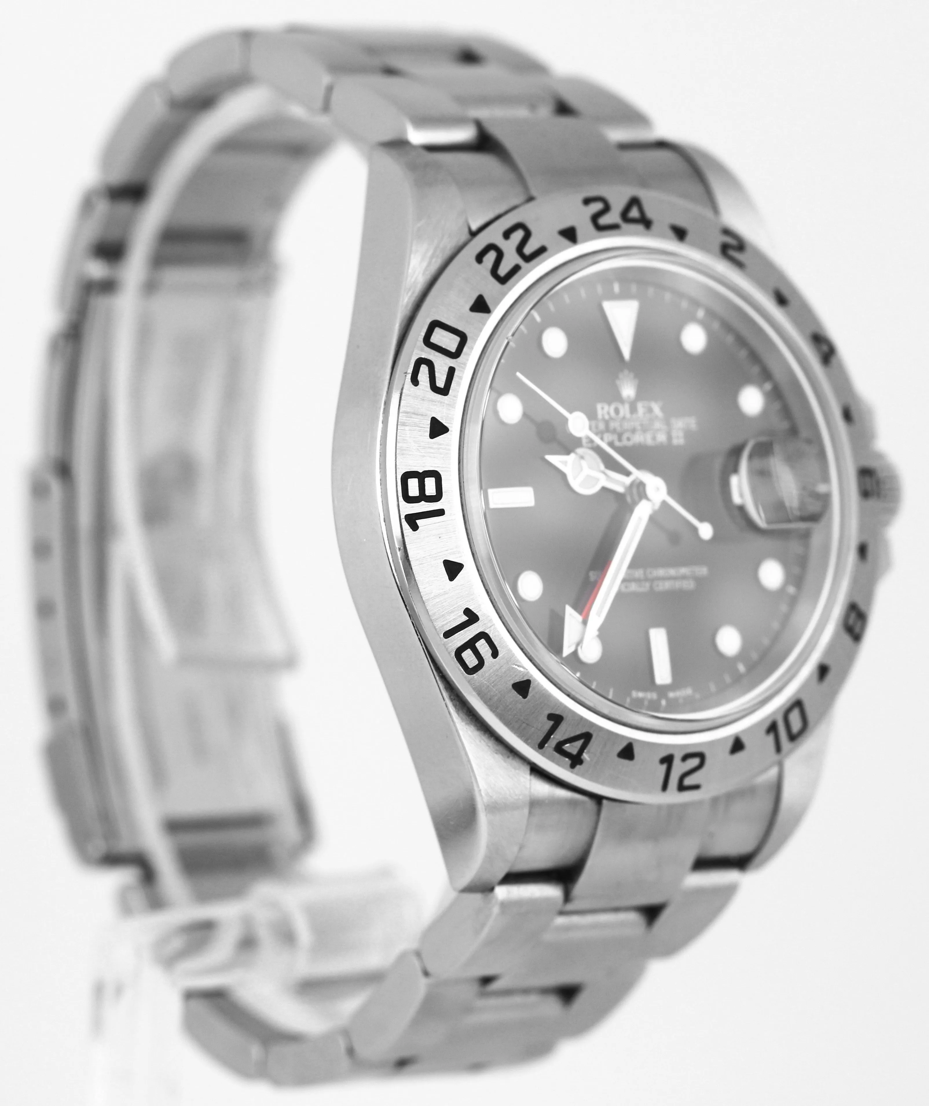 2011 UNPOLISHED Rolex Explorer II No Holes Steel Black Date GMT 40mm Watch 16570