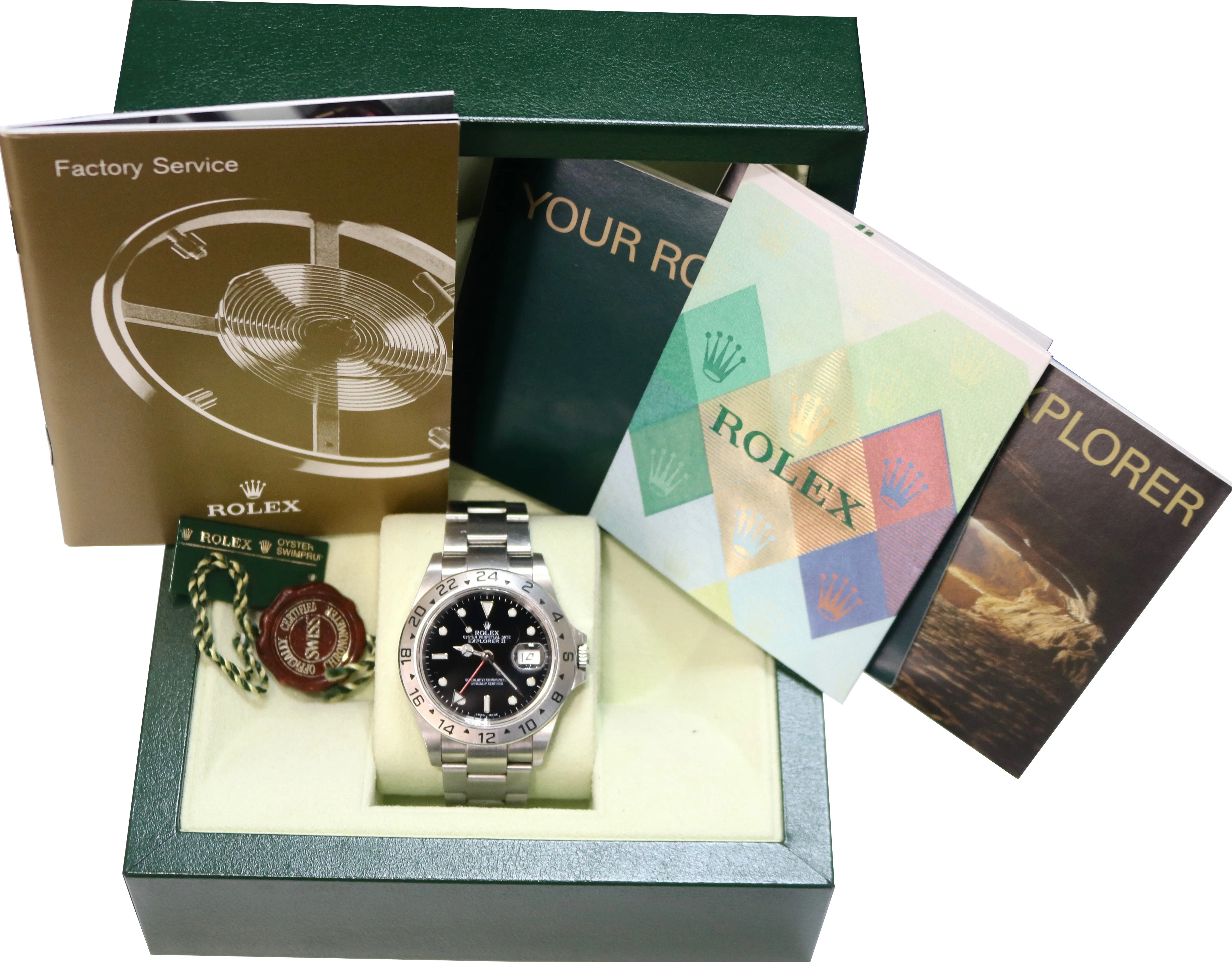 2011 UNPOLISHED Rolex Explorer II No Holes Steel Black Date GMT 40mm Watch 16570