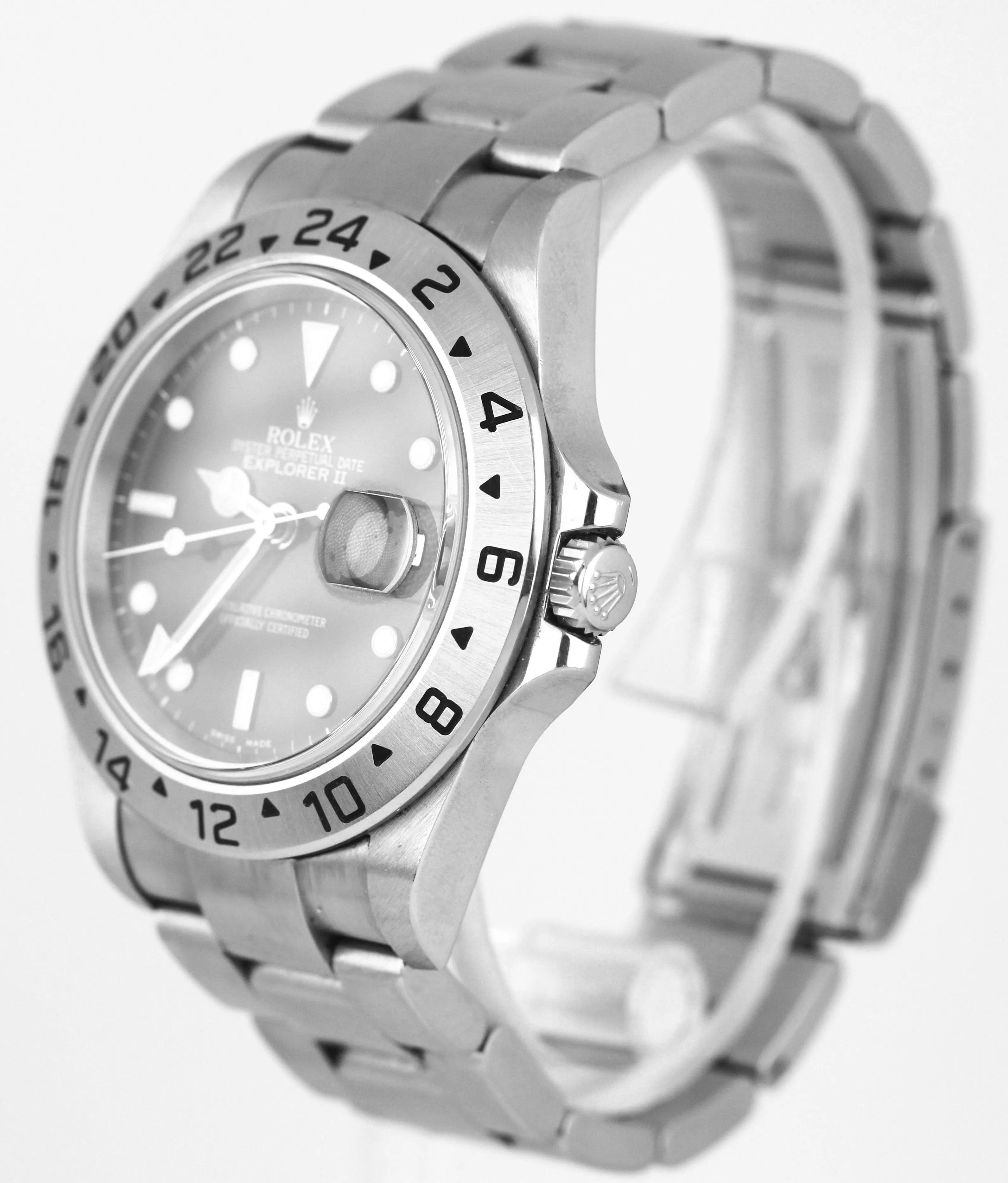 2011 UNPOLISHED Rolex Explorer II No Holes Steel Black Date GMT 40mm Watch 16570