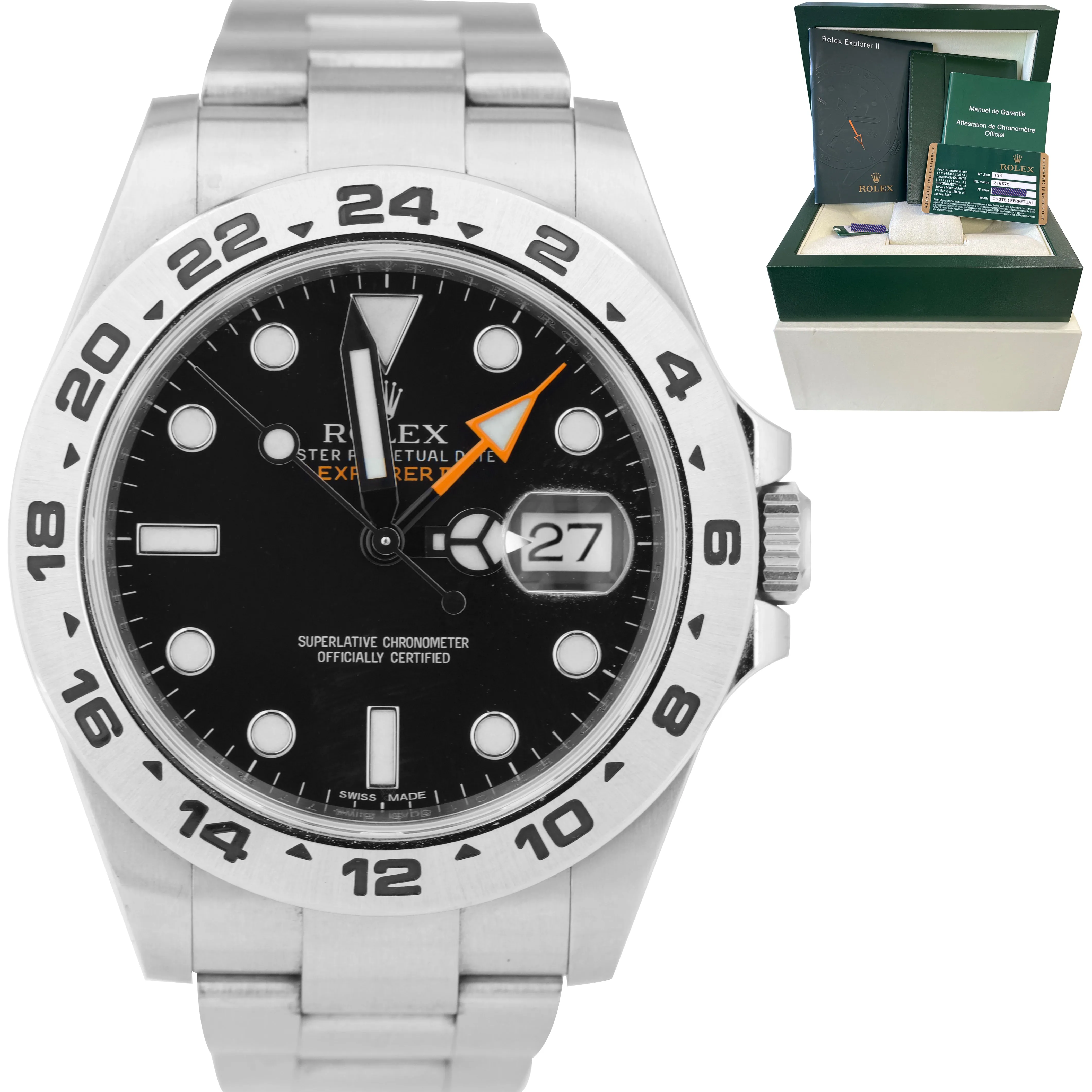 2014 UNPOL. Rolex Explorer II Black Orange Stainless 42mm GMT Watch 216570 B P