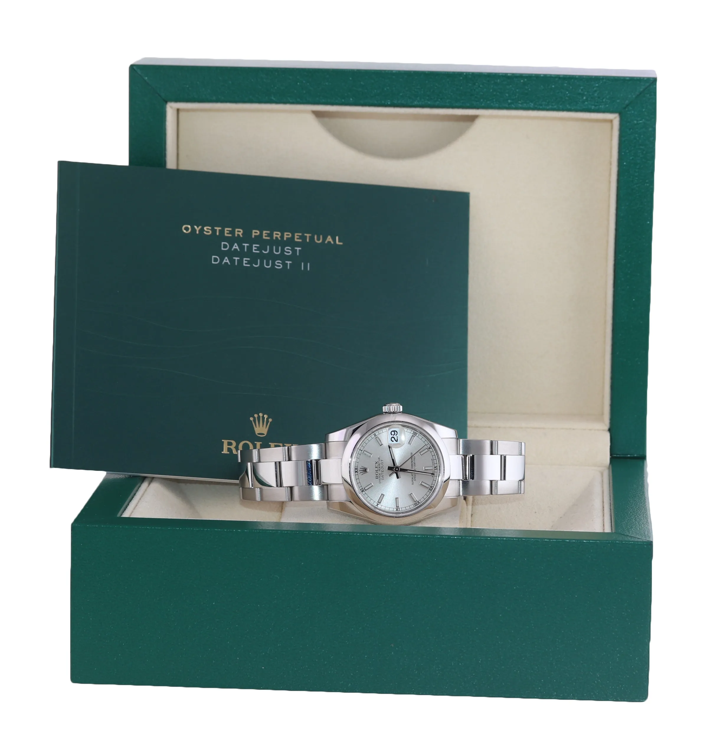 2015 Ladies Rolex DateJust 31MM Silver Stick Mid Size 178240 Watch Box