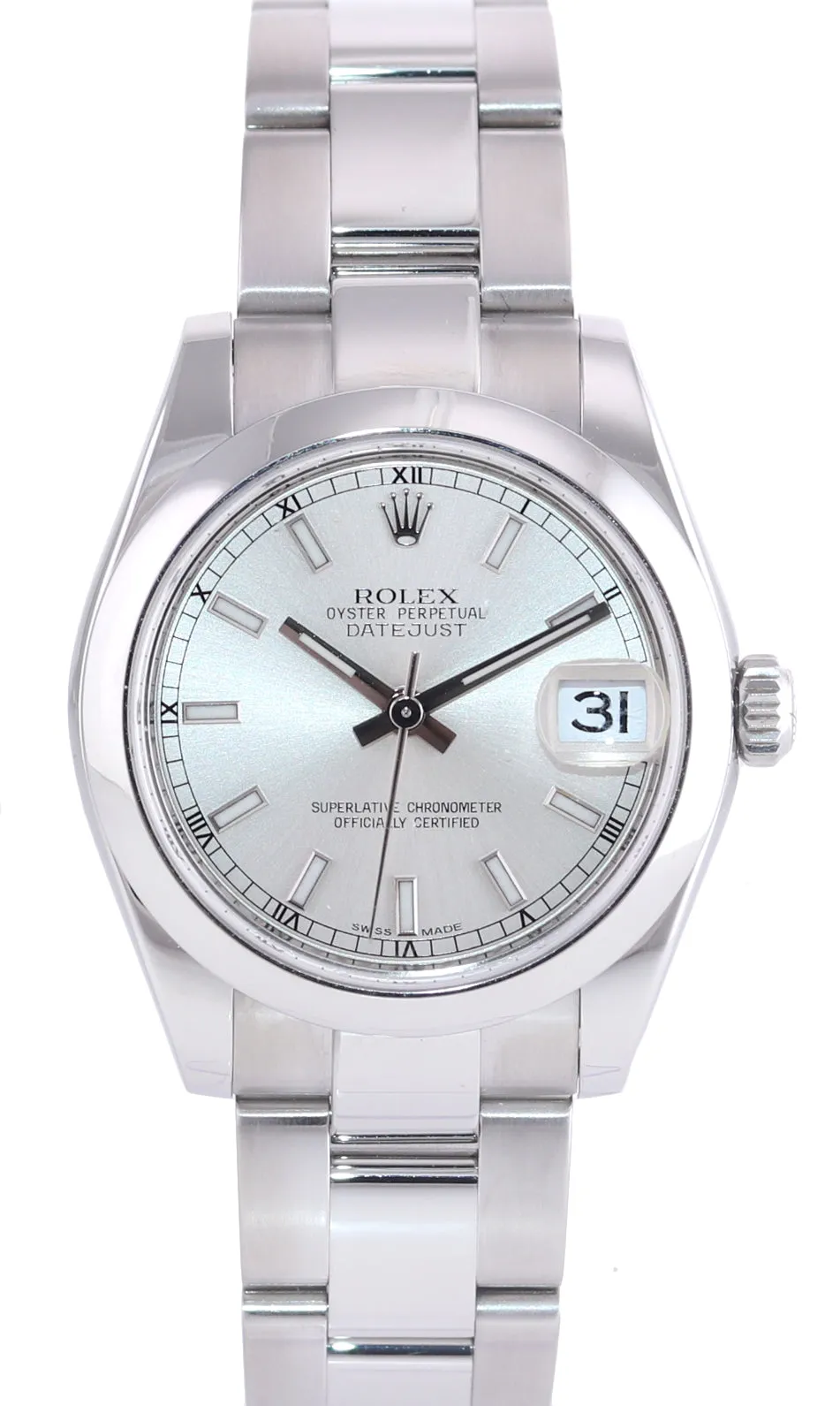 2015 Ladies Rolex DateJust 31MM Silver Stick Mid Size 178240 Watch Box