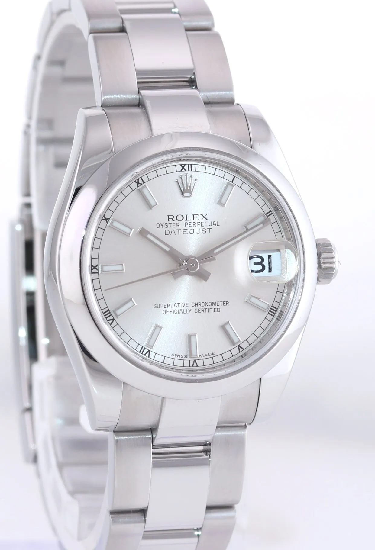 2015 Ladies Rolex DateJust 31MM Silver Stick Mid Size 178240 Watch Box