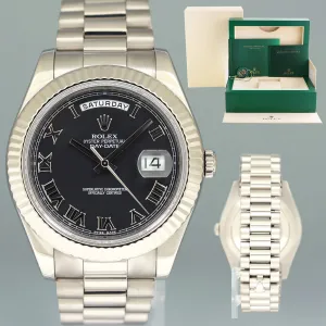 2015 MINT Rolex Day Date II 218239 White Gold 41mm President Black Roman Watch