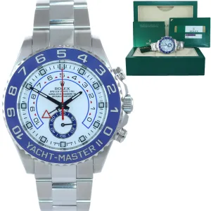 2015 PAPERS Rolex Yacht-Master II 44mm Steel White Blue Ceramic 16680 Watch Box