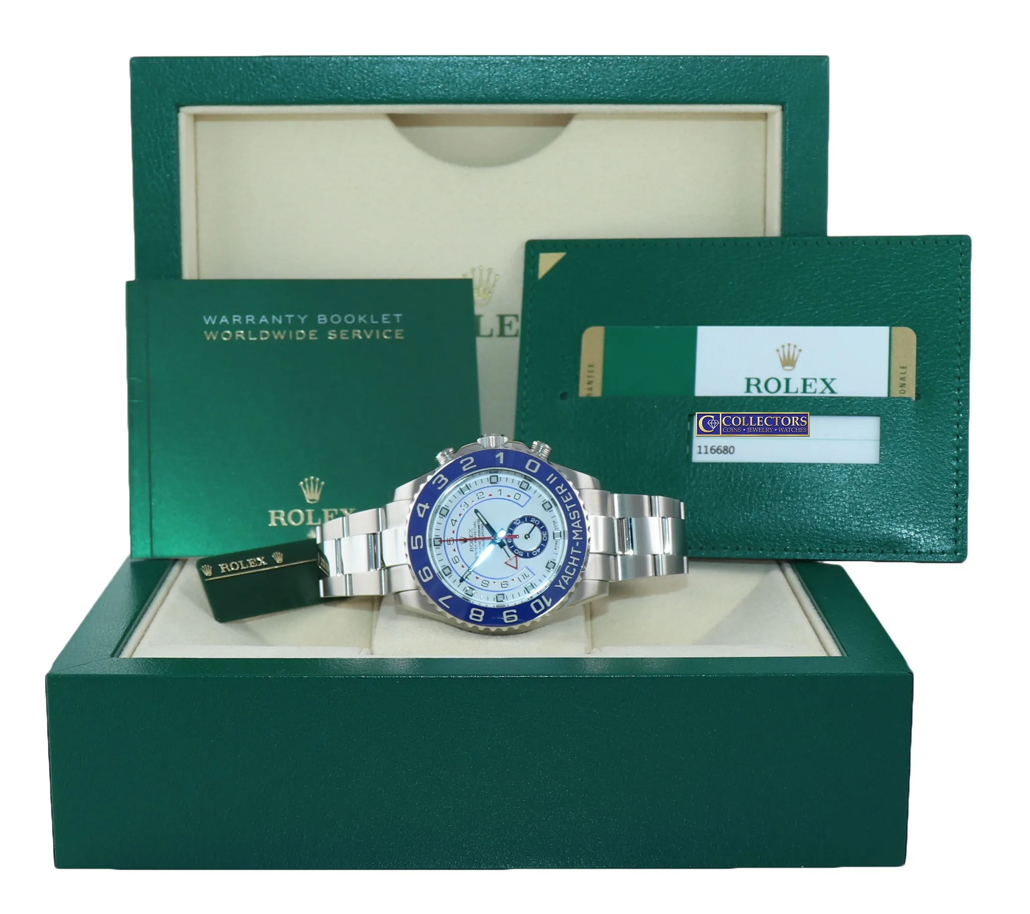 2015 PAPERS Rolex Yacht-Master II 44mm Steel White Blue Ceramic 16680 Watch Box