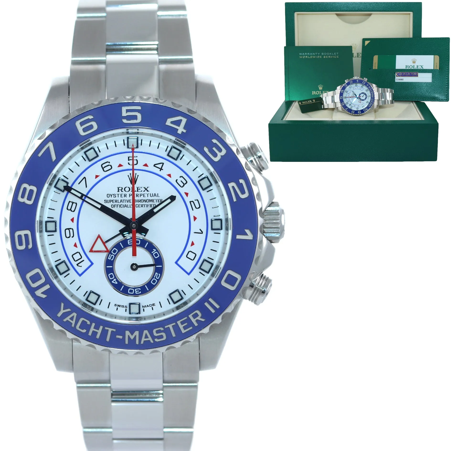 2015 PAPERS Rolex Yacht-Master II 44mm Steel White Blue Ceramic 16680 Watch Box