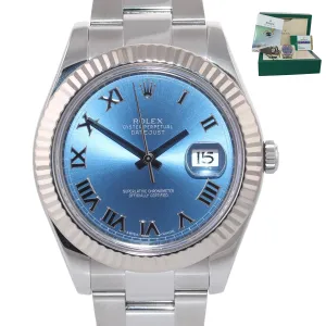 2016 PAPERS Rolex DateJust II 41MM Blue Roman 116334 Steel 18K White Gold Watch