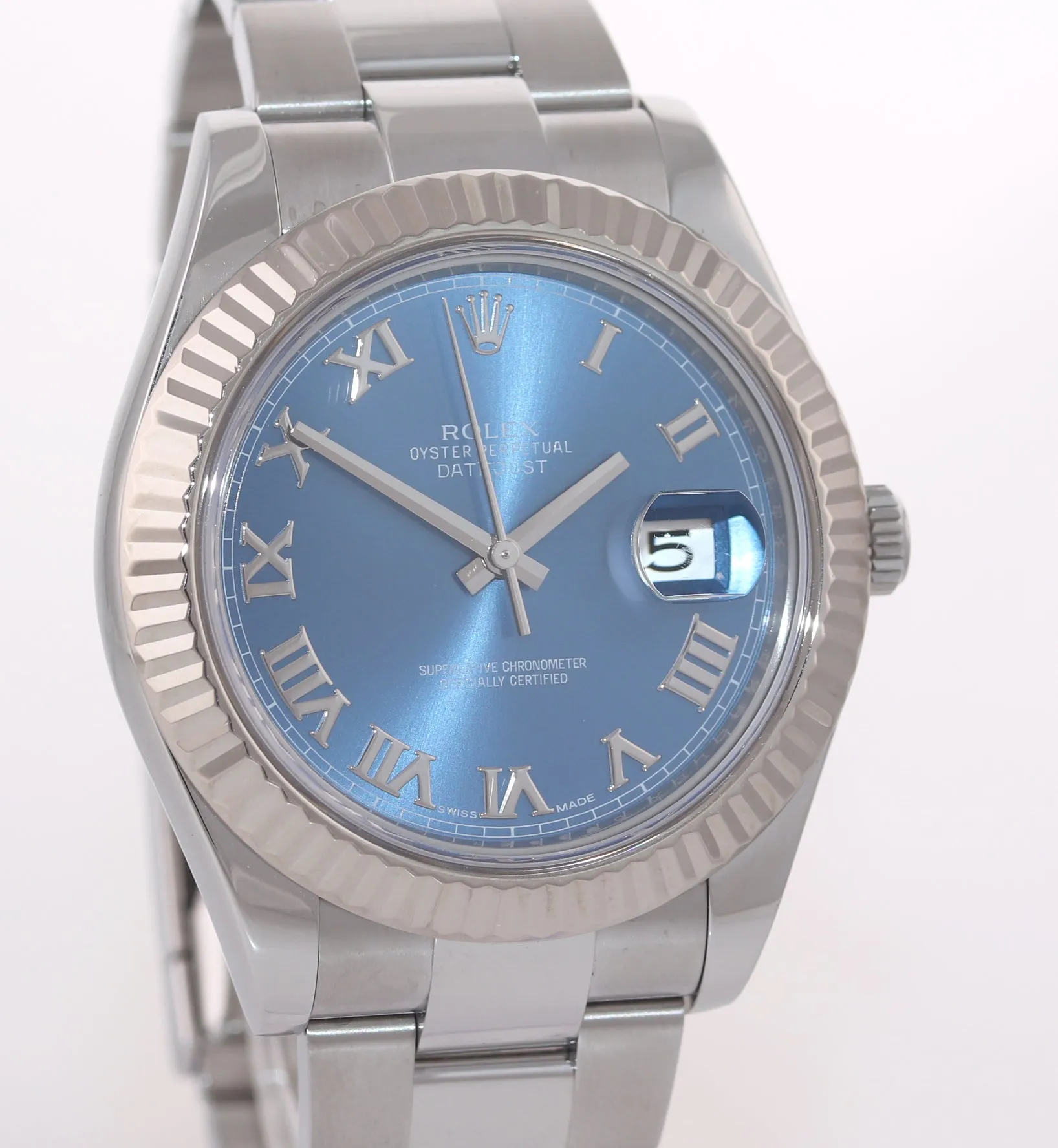 2016 PAPERS Rolex DateJust II 41MM Blue Roman 116334 Steel 18K White Gold Watch