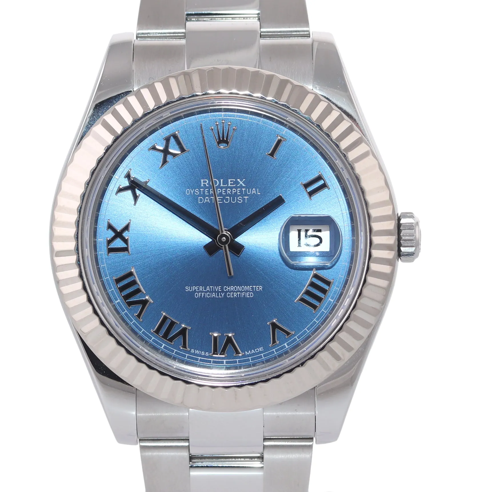 2016 PAPERS Rolex DateJust II 41MM Blue Roman 116334 Steel 18K White Gold Watch
