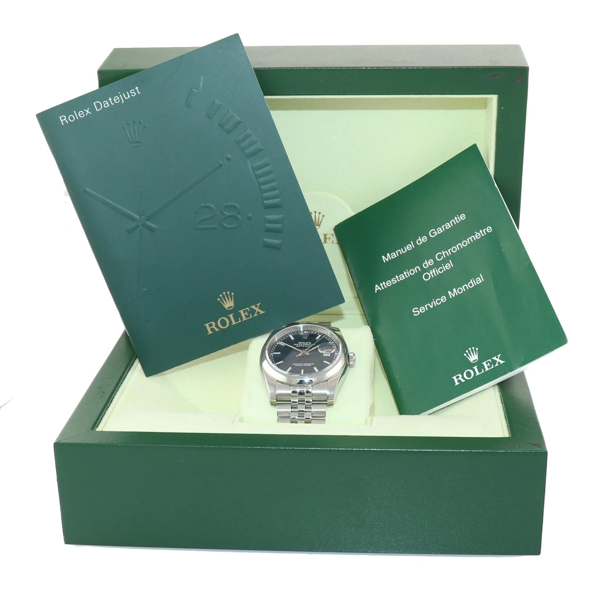 2017 MINT Rolex DateJust Blue Stick 116200 36mm Jubilee Band Steel Watch Box
