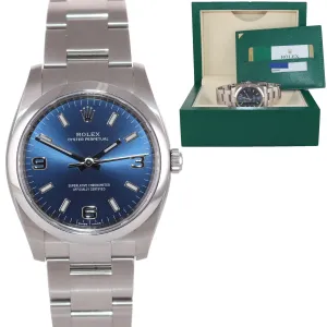 2017 PAPERS Rolex Oyster Perpetual Blue Arabic 114200 Steel Watch Box