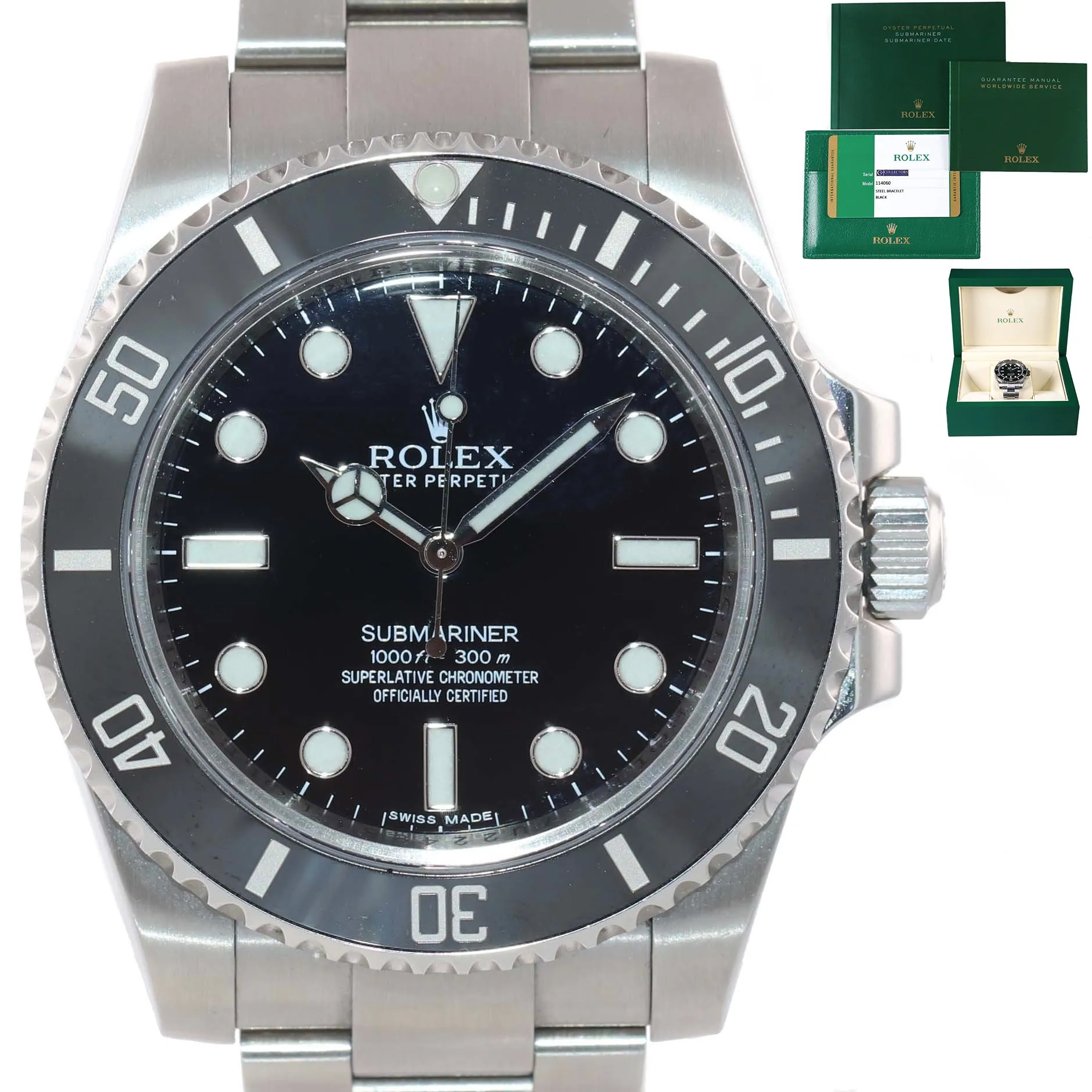 2018 PAPERS MINT Rolex Submariner No-Date 114060 Steel Black Ceramic Watch Box