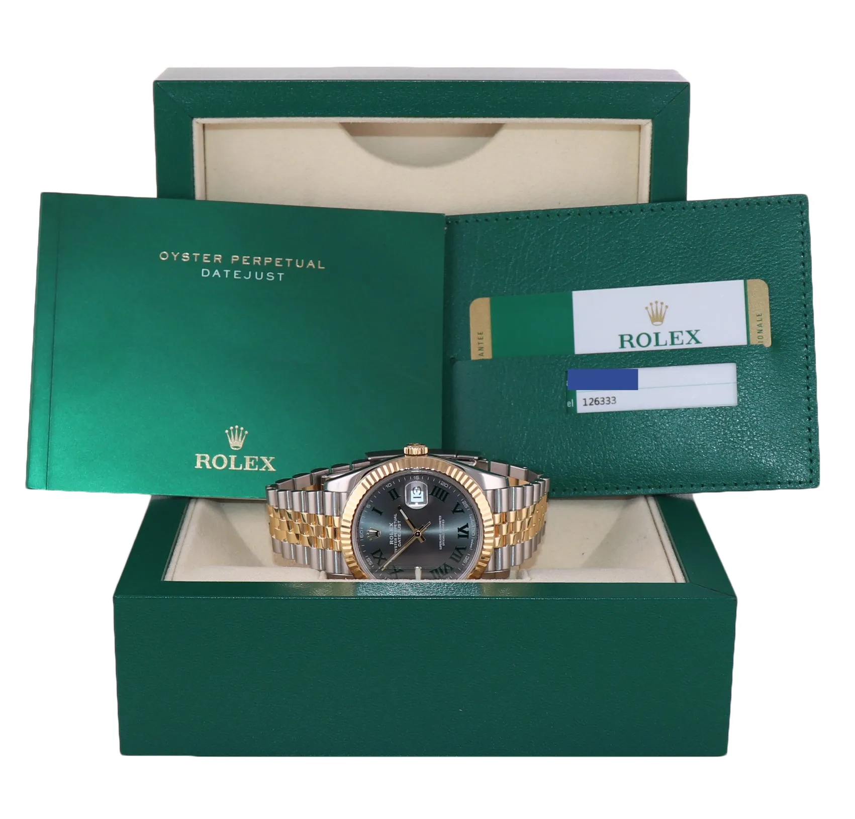 2019 PAPERS Rolex DateJust 41 126333 Two Tone Gold Wimbledon Jubilee Watch Box