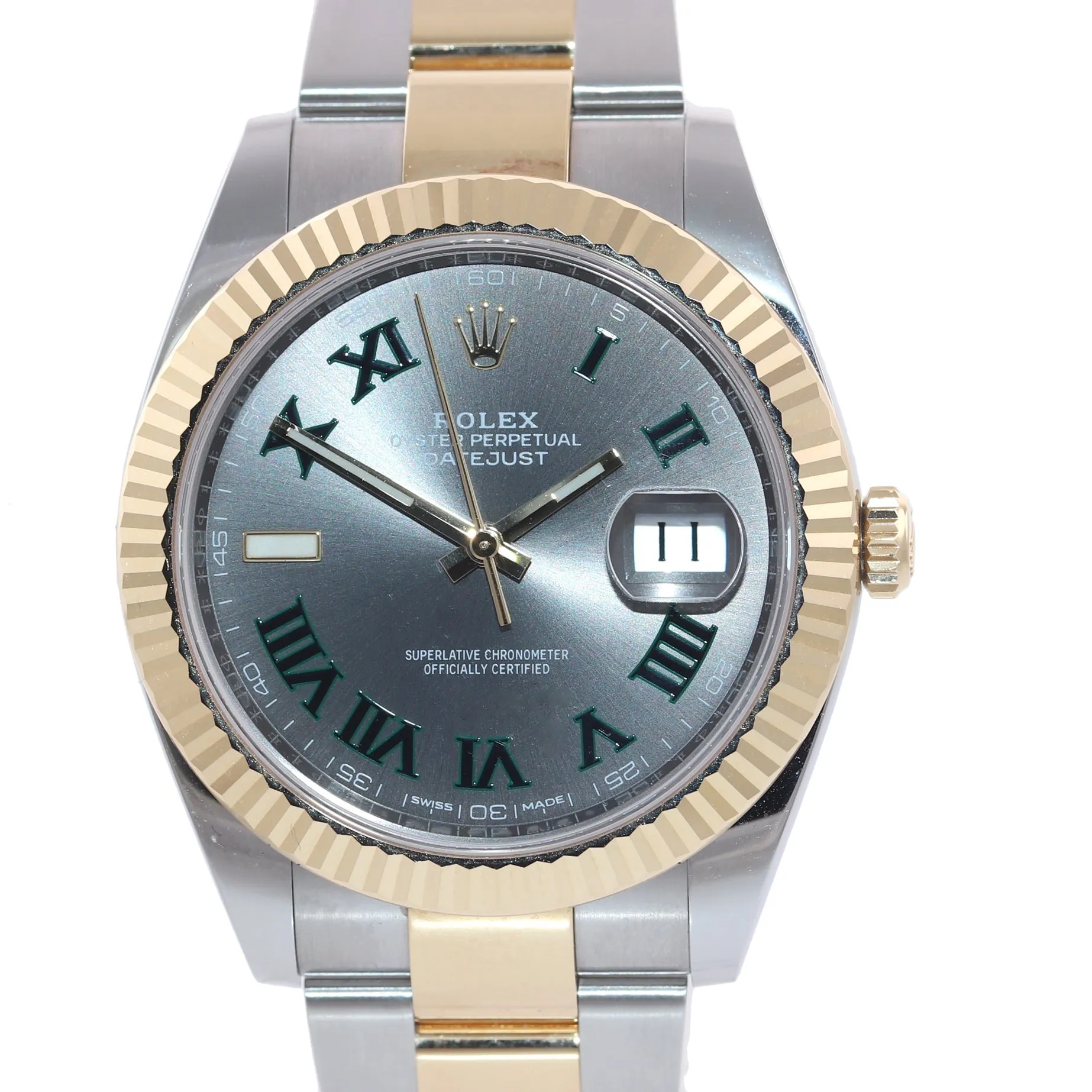 2019 PAPERS Rolex DateJust 41 126333 Two Tone Yellow Gold Wimbledon 41mm Watch