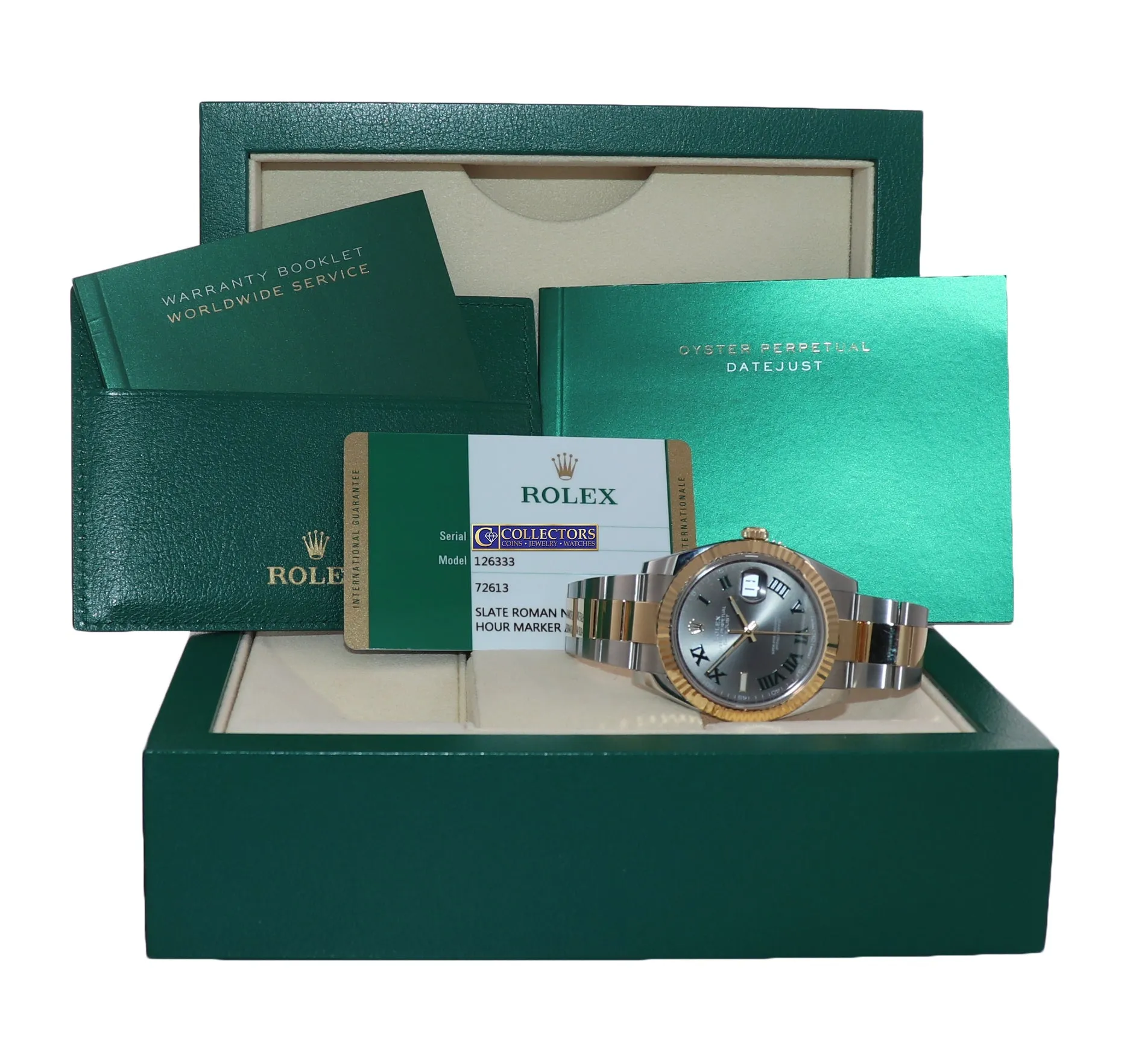 2019 PAPERS Rolex DateJust 41 126333 Two Tone Yellow Gold Wimbledon 41mm Watch