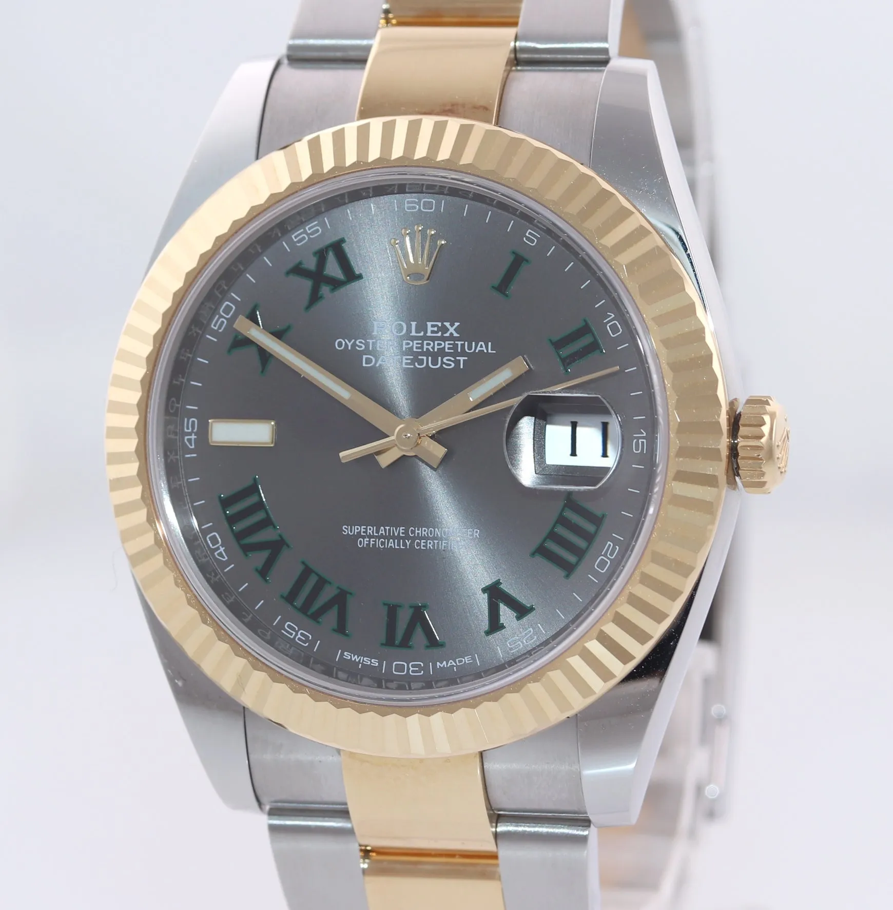 2019 PAPERS Rolex DateJust 41 126333 Two Tone Yellow Gold Wimbledon 41mm Watch