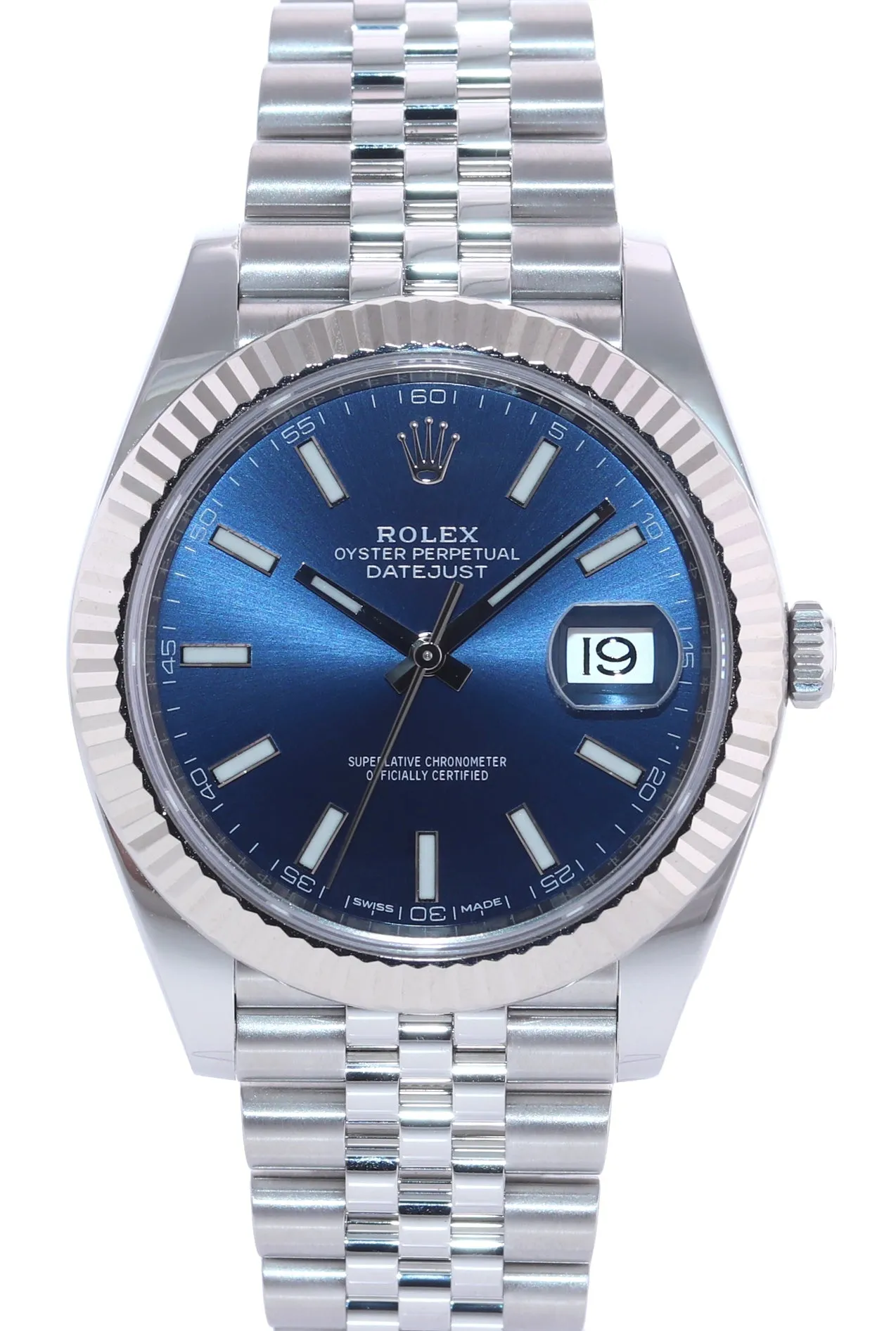 2019 Rolex DateJust 41 Blue Stick Super Jubilee Fluted 126334 Watch Box