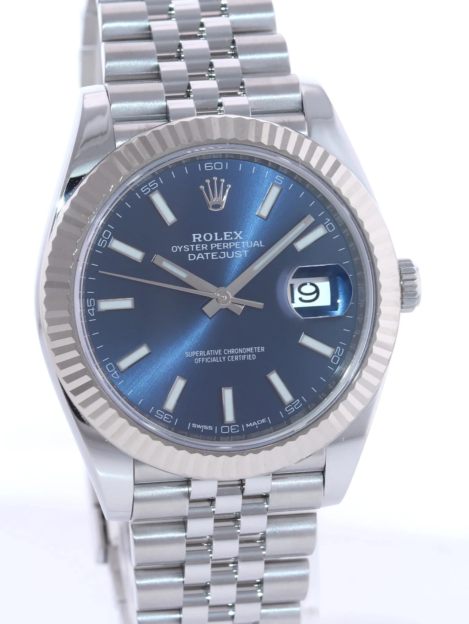 2019 Rolex DateJust 41 Blue Stick Super Jubilee Fluted 126334 Watch Box