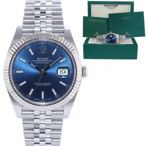2019 Rolex DateJust 41 Blue Stick Super Jubilee Fluted 126334 Watch Box