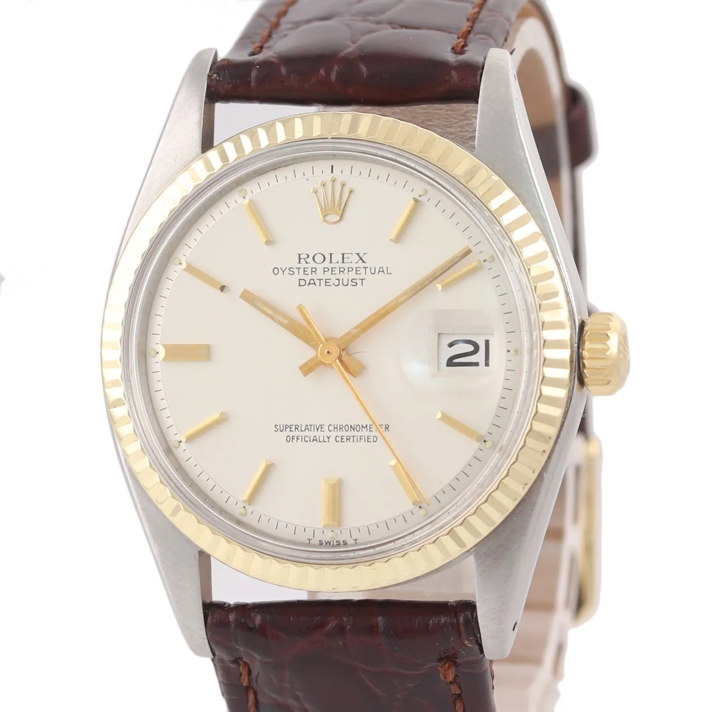 2019 SERVICE Rolex DateJust 1601 Yellow Gold Bezel Steel Pie Pan 36mm Watch