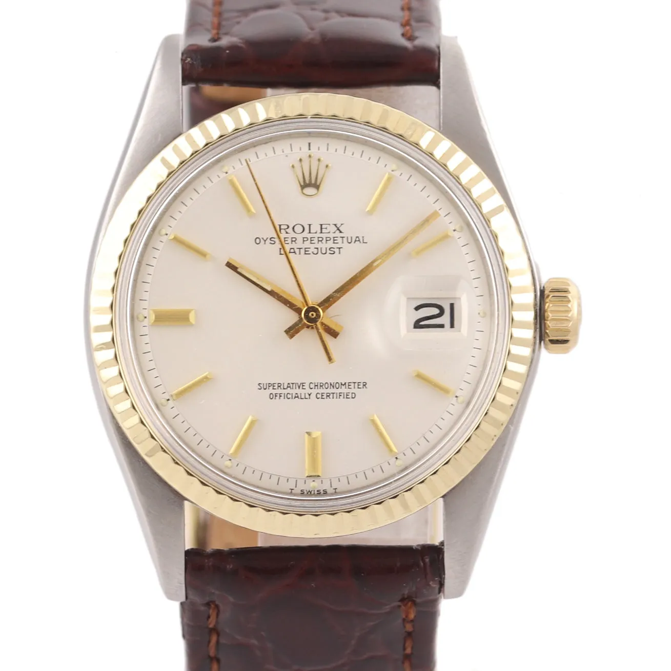 2019 SERVICE Rolex DateJust 1601 Yellow Gold Bezel Steel Pie Pan 36mm Watch