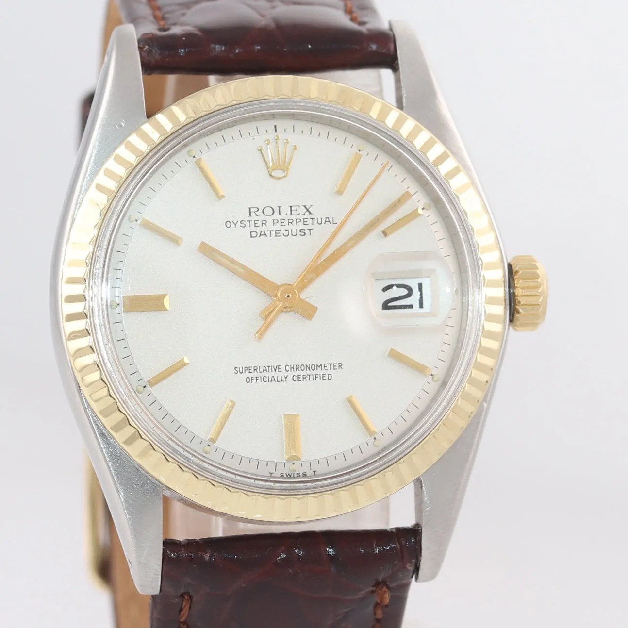 2019 SERVICE Rolex DateJust 1601 Yellow Gold Bezel Steel Pie Pan 36mm Watch
